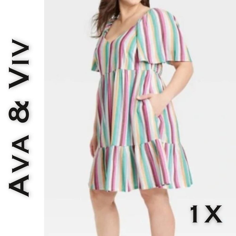 Ava & Viv Multicolor Striped Mini Dress